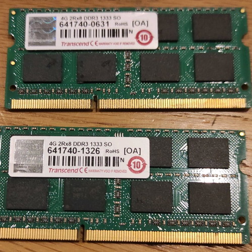 2 x 4GB DDR3 1333 SODIMM RAM used