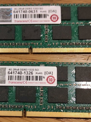 2 x 4GB DDR3 1333 SODIMM RAM used