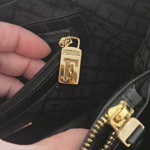 Gianfranco Ferre Black Patent Leather Shoulder Tote Bag used