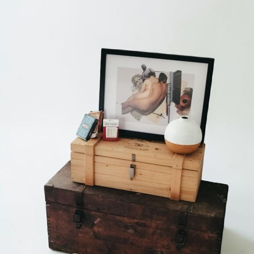 Set of 2 wooden vintage trunks used, decorative storage pieces