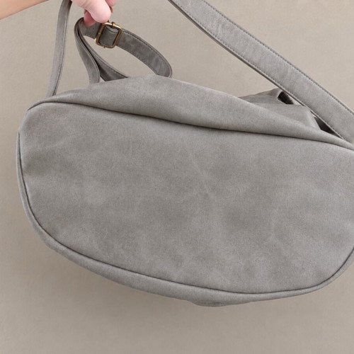 Eco Leather Drawstring Backpack with Burgundy Lining like new, grey