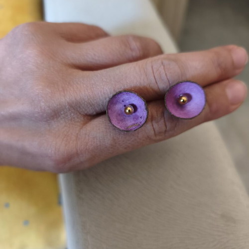 Handmade silk cocoon stud earrings, soft purple