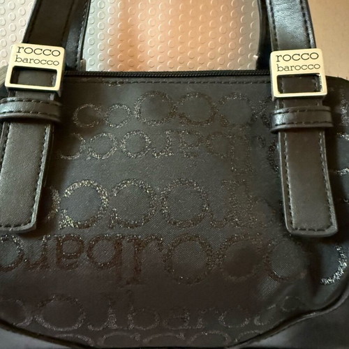 Roccobarocco small black barrel bag like new with leather details