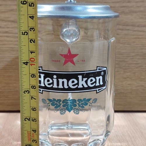 Heineken beer glass mug 500ml used with metal lid from Athenian Brewery