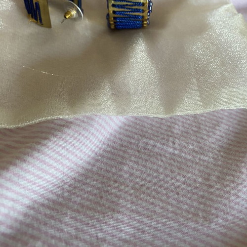 Earrings with blue and brown beads