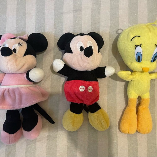 Minnie, Mickey and Tweety dolls used, set of 3, 22 cm