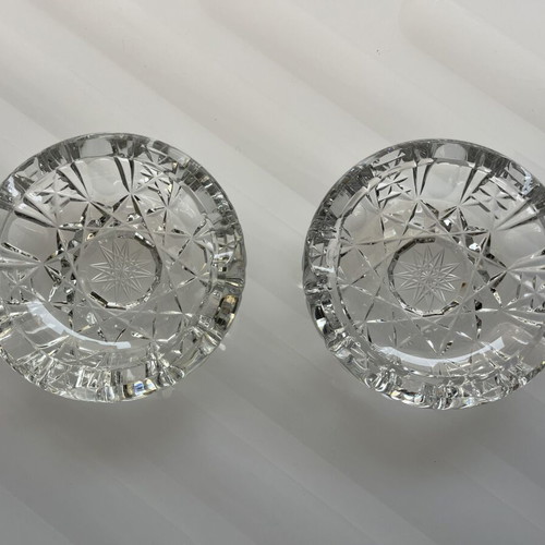 Heavy vintage crystal ashtrays set of 2, carved, like new
