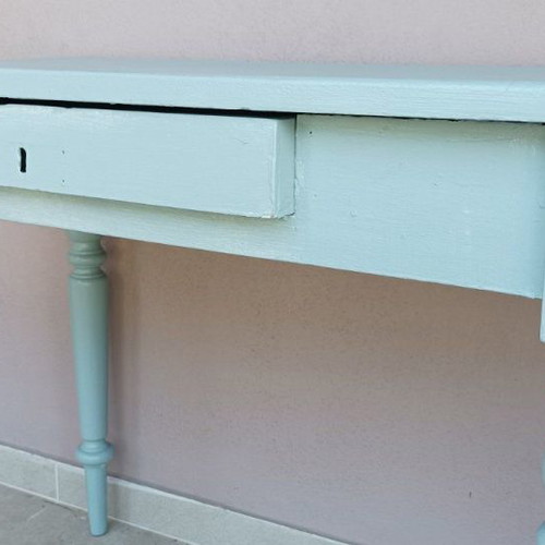 Interwar desk table used, painted mint color