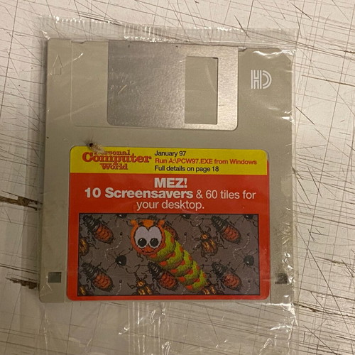 3.5-inch vintage floppy disk used from Personal Computer World magazine