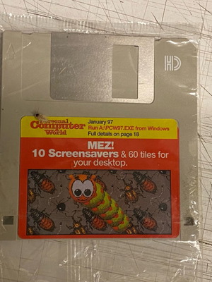 3.5-inch vintage floppy disk used from Personal Computer World magazine