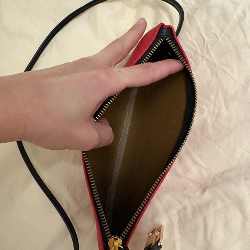 KEM crossbody bag new, red and gold, leather 26x15 cm