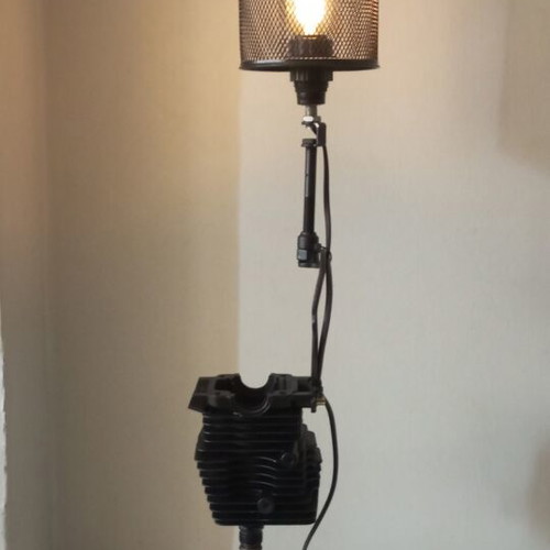Handmade industrial style desk lamp from chainsaw motor, new