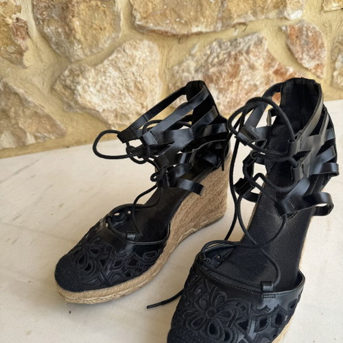 Black Wedge Espadrille Sandals lace-up, like new, size 39