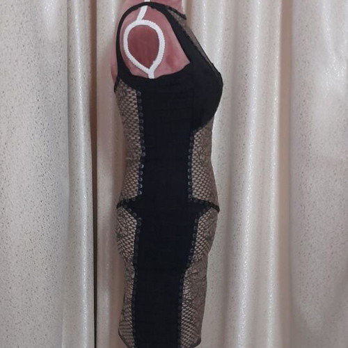 Allure bandage mini dress, black and beige