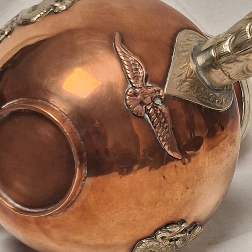 Vintage Tibetan Ewer Copper with Silver Dragon Motifs like new