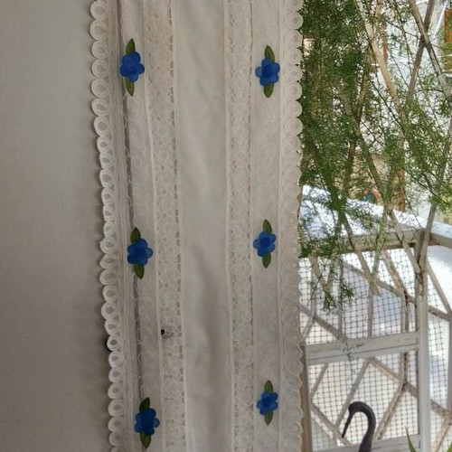 Vintage set of 2 handmade organza table runners with embroidery