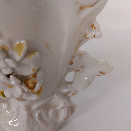 Rococo vase France 1900 used, porcelain with flowers 18 cm