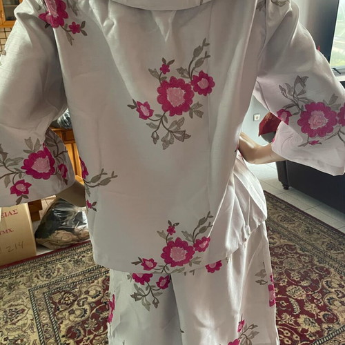 Jean Marie Lie floral suit set with skirt, white and pink