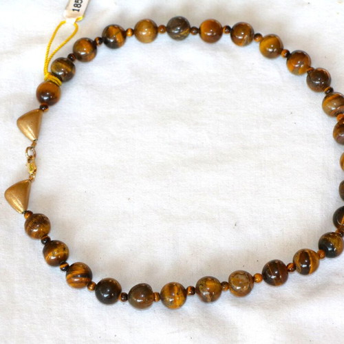 Gold Tiger Eye Necklace 14K 585 New with Safety Clasp