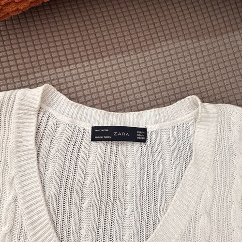 Zara knitted long cardigan used, white, size M