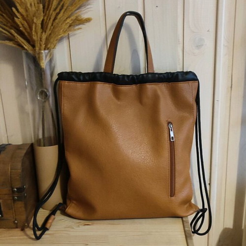 Backpack leather pouch like new, tan, backpack style