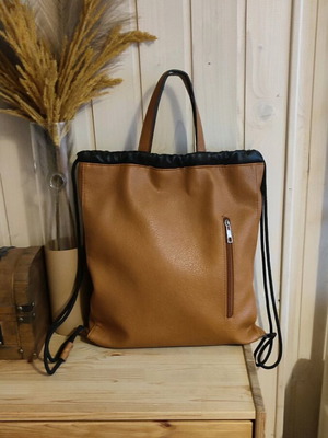 Backpack πουγκί δερμάτινο σαν καινούργιο, ταμπά, πλάτης