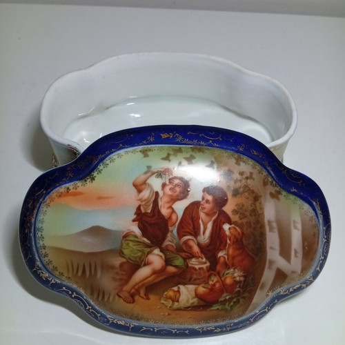 Vintage porcelain jewelry box cobalt blue and gold