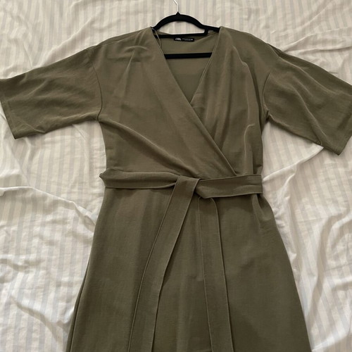 Midi dress Zara kimono style khaki, size S, like new