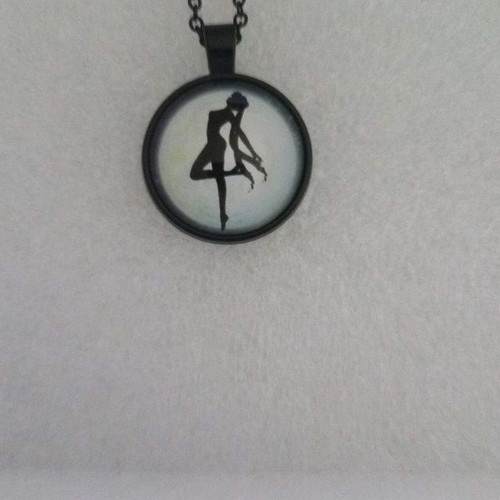 Handmade ballerina figure pendant necklace in steel and glass