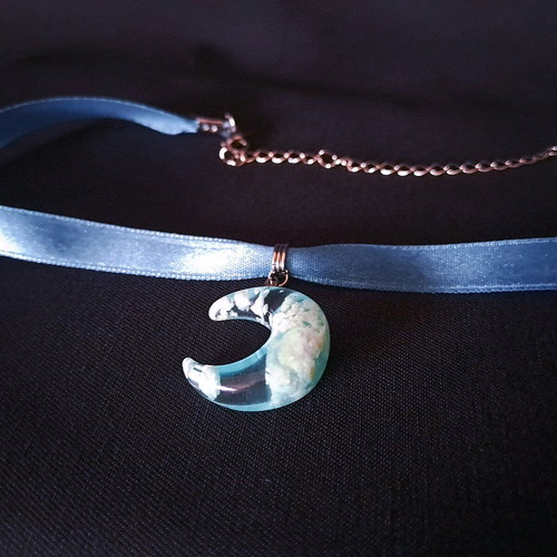 Choker ribbon blue moon handmade, satin with stainless steel clasp