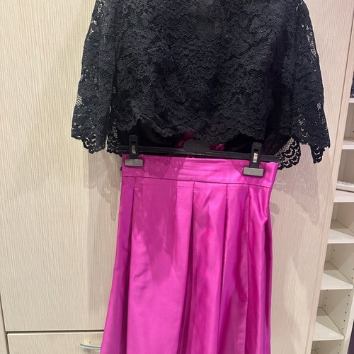 Charly evening set like new with lace crop top and satin skirt