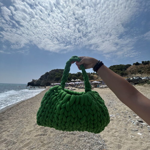 Marshmallow bag handmade, large size and capacity, green
