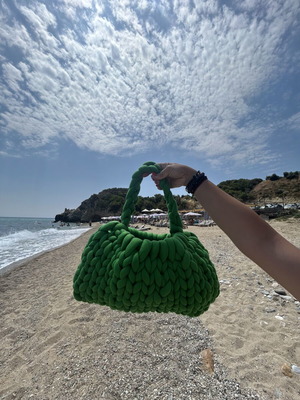 Marshmallow bag handmade, large size and capacity, green