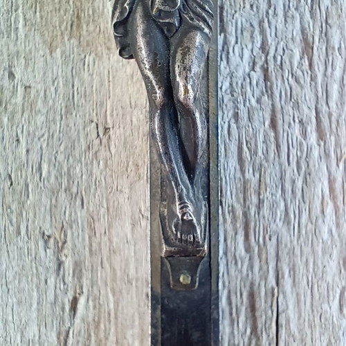 Antique Crucifix 13.2cm Used Habit Cross Solid Metal & Ebony