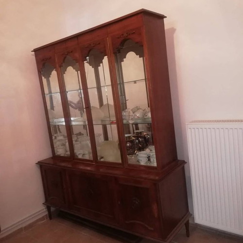 Vintage display cabinet used, American style 1960s walnut wood
