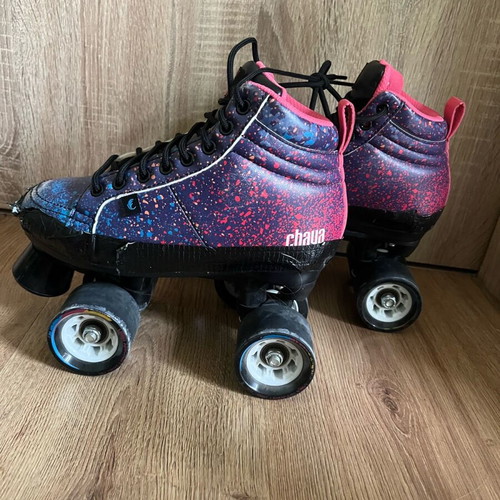 Chaya roller skates used with black tape, suitable for skate park