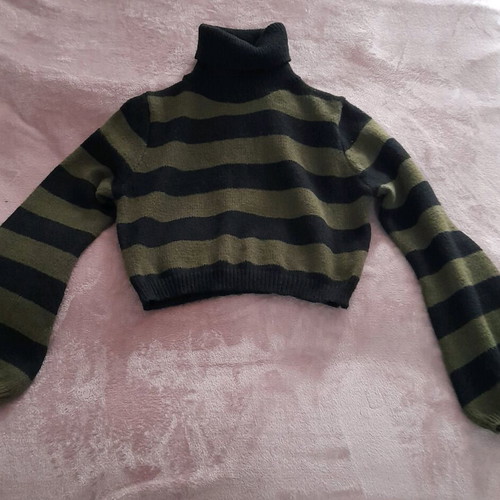 Striped turtleneck new, black-green, cropped, size S