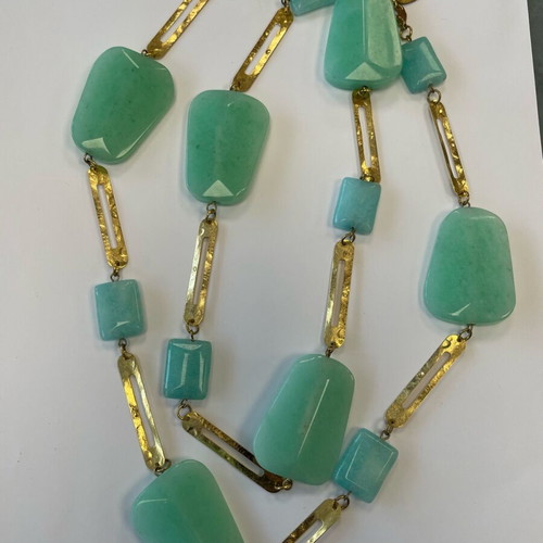 Long Statement Necklace like new, gold with turquoise stones