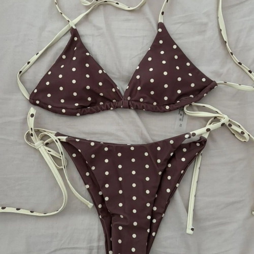 Shein polka dot brown-yellow bikini new, size L