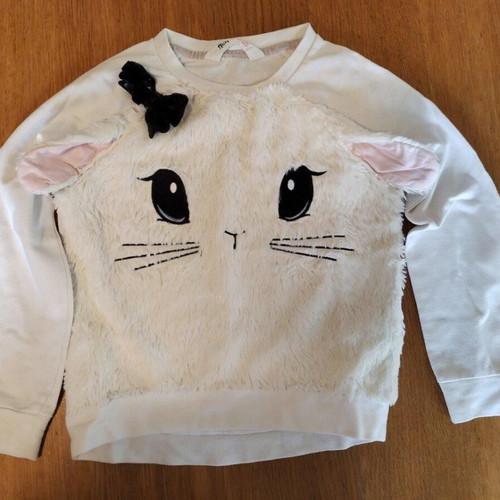 H&M sweatshirt for girl 5-6 years used, white and black, 110-116 cm