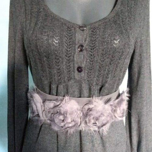 Seasonal tunic dress with long puff sleeves used, gray color