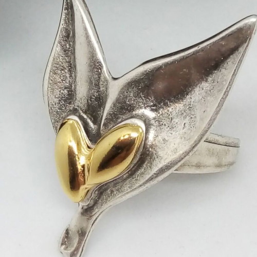 Statement ring Olive Leaves handmade, new, adjustable band