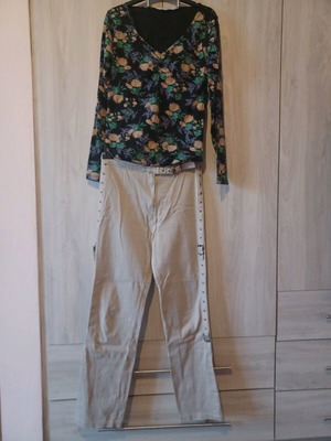 Set of pants and blouse like new, black and beige