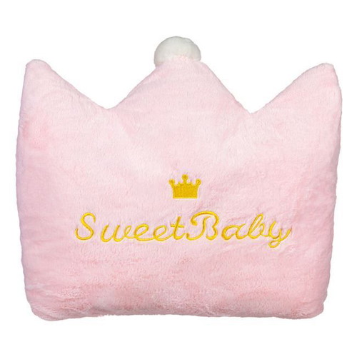 Decorative crown pillow pink Sweet Baby white pom pom 40x37cm