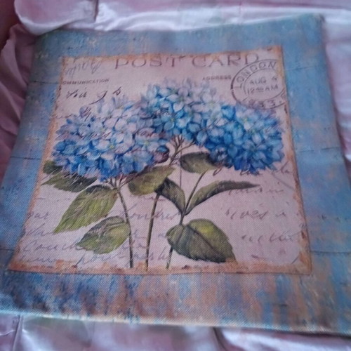 Decorative sofa pillow cover with blue hydrangea bouquet new