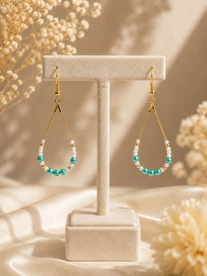 Teardrop Breeze Handmade Earrings with Turquoise and White Beads