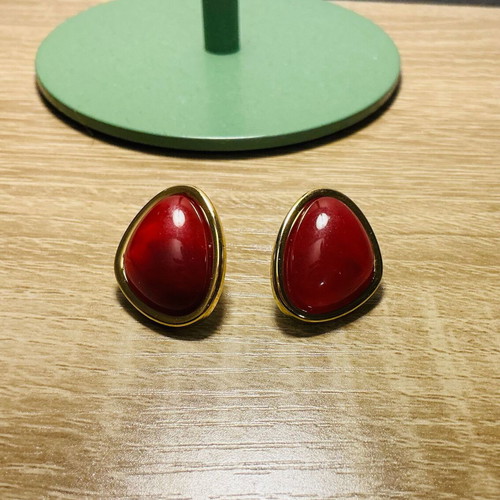 Vintage style earrings with deep red and gold trim