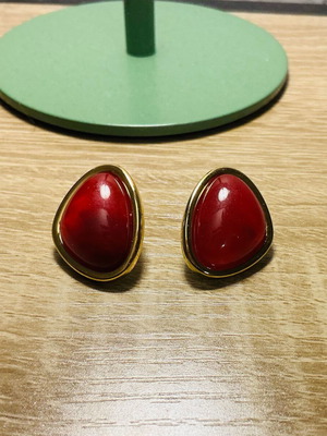 Vintage style earrings with deep red and gold trim