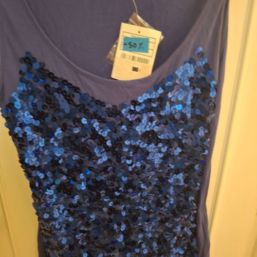 Morgan top with sequins, size M, new, blue