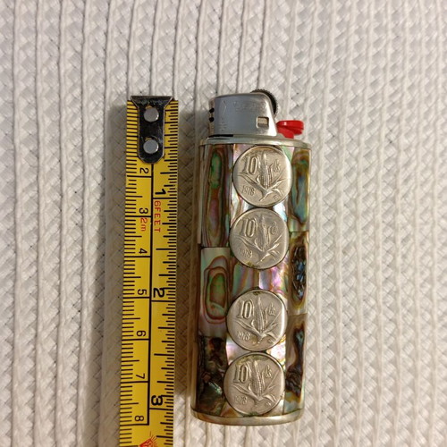 Vintage Mexican lighter with natural abalone, 1978